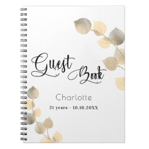 Guest book birthday golden eucalyptus script