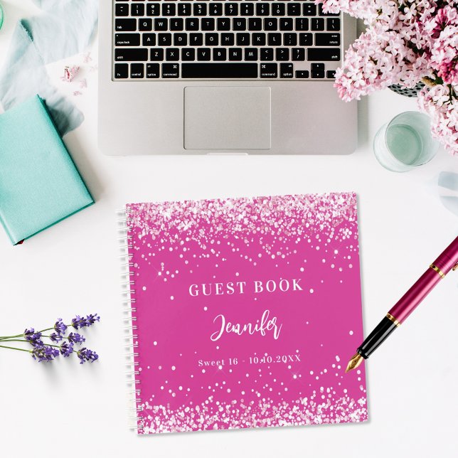 Guest book birthday hot pink glitter girl (Creator Uploaded)