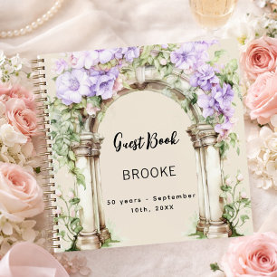 Guest book birthday lavender violet florals arch