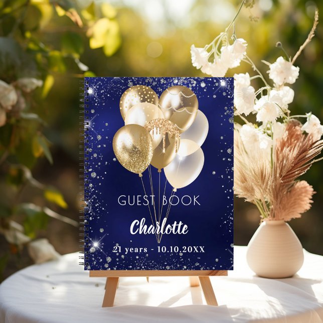 Guest book birthday navy blue gold balloons (Creator Uploaded)