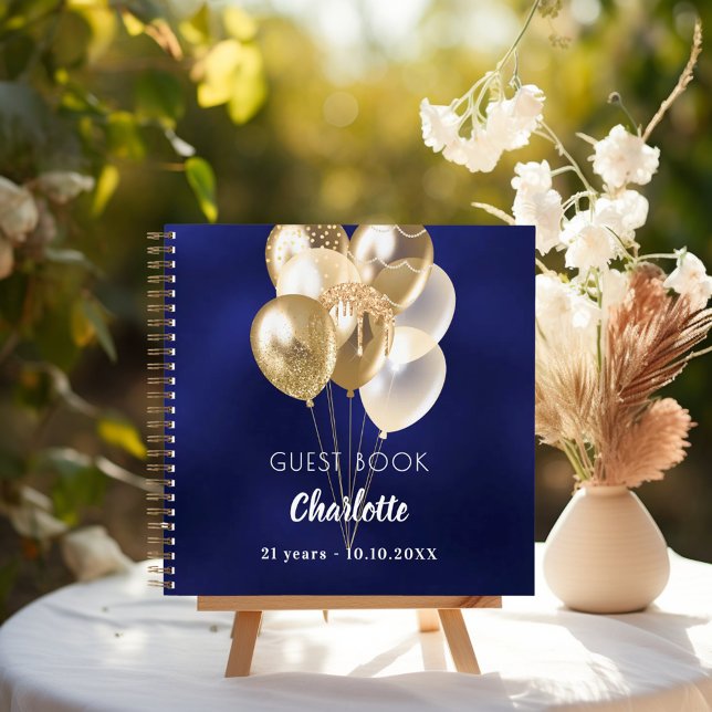 Guest book birthday navy blue gold balloons (Creator Uploaded)