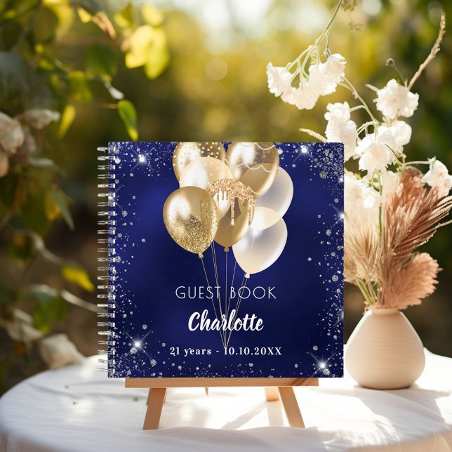 Guest book birthday navy blue gold balloons (Creator Uploaded)
