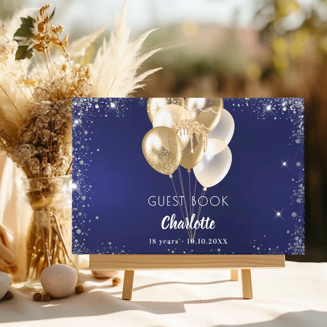 Guest book birthday navy blue gold balloons (Creator Uploaded)