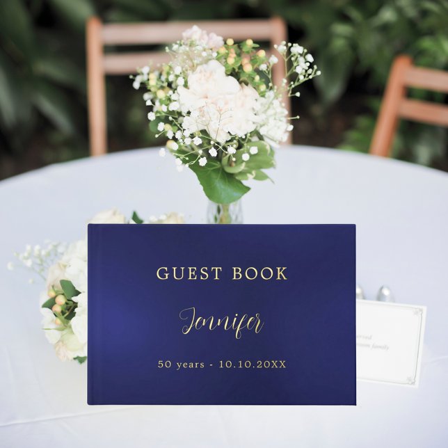 Guest book birthday navy blue gold foil (Creator Uploaded)