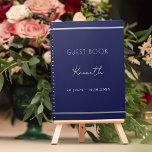 Guest book birthday navy blue minimalist<br><div class="desc">A classic navy blue background,  a faux silver looking frame.  Personalise and a name and age/date.  White text.</div>