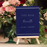 Guest book birthday navy blue minimalist<br><div class="desc">A classic navy blue background,  a faux silver looking frame.  Personalise and a name and age/date.  White text.</div>