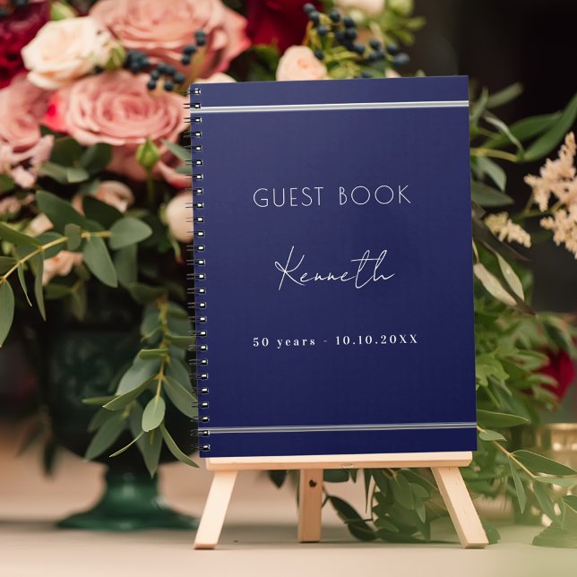 Guest book birthday navy blue minimalist (Creator Uploaded)