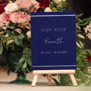 Guest book birthday navy blue minimalist