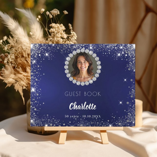 Guest book birthday navy blue photo diamonds (Creator Uploaded)
