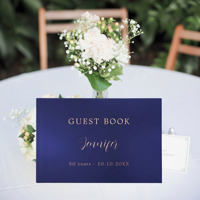 Guest book birthday navy blue rose gold foil (Creator Uploaded)