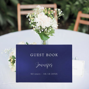Guest book birthday navy blue silver foil