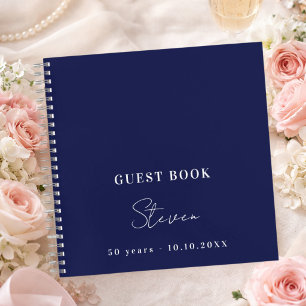 Guest book birthday navy blue white name simple