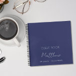 Guest book birthday navy blue white name simple<br><div class="desc">A guest book for a 50th (or any age) birthday party.  A stylish navy blue background. For both him and her.  Add your name,  age,   date. The name is written with a modern hand lettered style script.</div>
