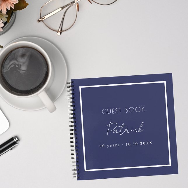 Guest book birthday navy blue white name simple (Creator Uploaded)