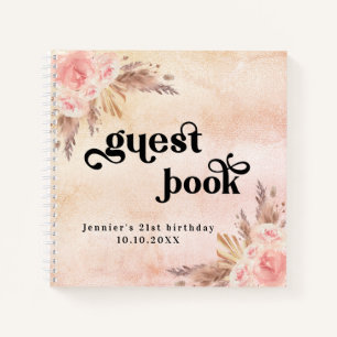 Guest book birthday pampas grass blush pink