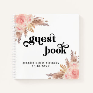 Guest book birthday pampas grass blush pink
