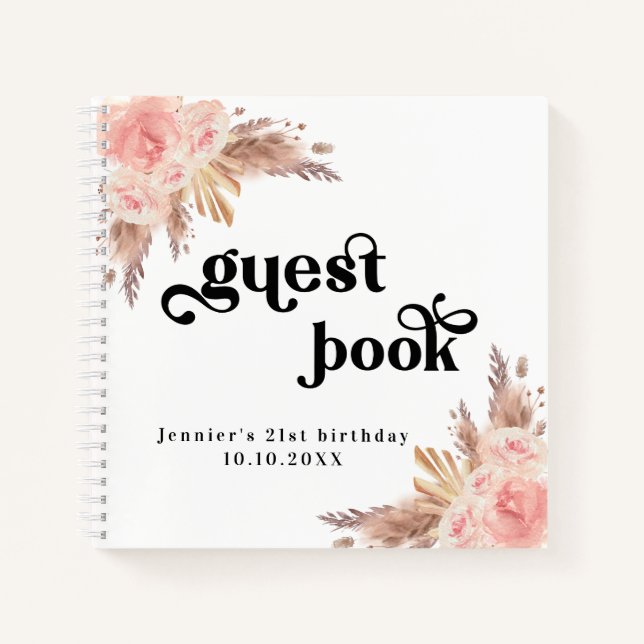 Guest book birthday pampas grass blush pink (Front)