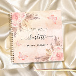 Guest book birthday pampas rose blush butterfly<br><div class="desc">A blush,  rose gold gradient background. Decorated with rose gold,  blush pink florals,  pampas grass and butterflies.
Personalise and add a name and year/date.</div>