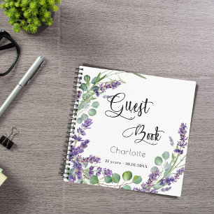 Guest book birthday party lavender eucalyptus