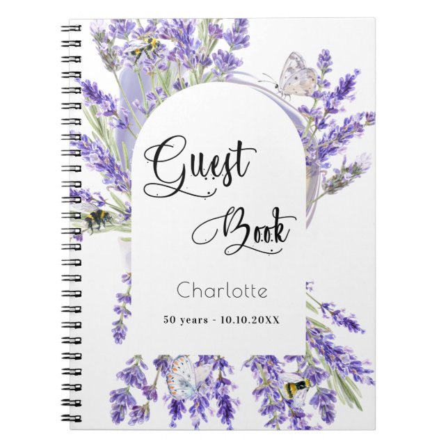 Guest book birthday party lavender violet florals (Front)
