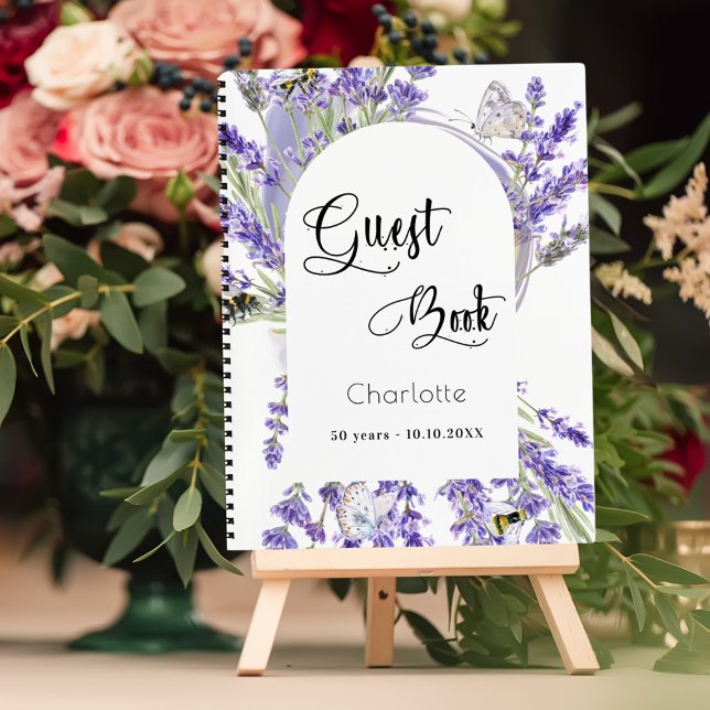 Guest book birthday party lavender violet florals (Creator Uploaded)