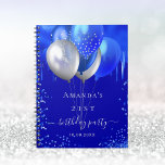 Guest book birthday party royal blue drips<br><div class="desc">A trendy royal blue background with paint dripping look,  faux silver and blue balloons.  Personalise and add a name and a date. Can be used as a party guest book,  for planning the party or as party favours.</div>