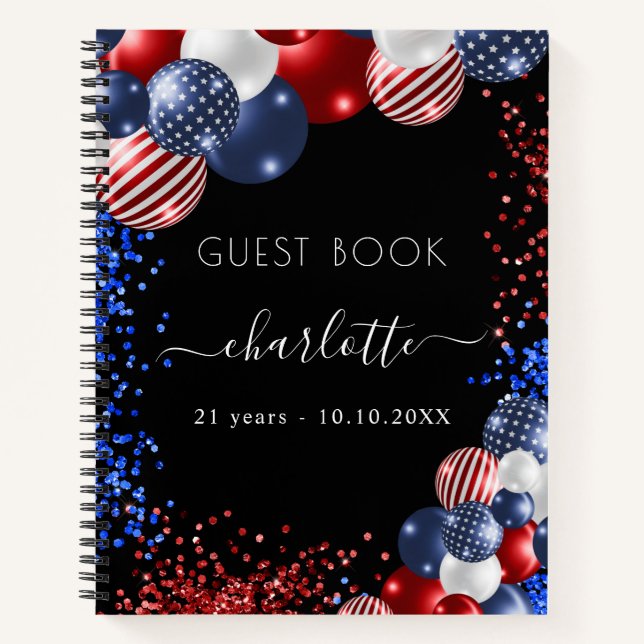 Guest book birthday patriotic red white blue  (Front)