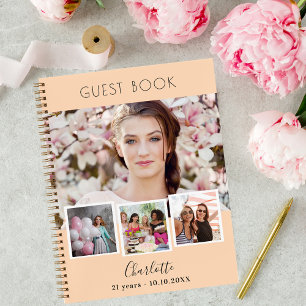 Guest book birthday peach photo collage