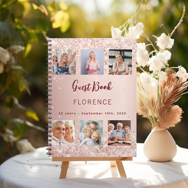 Guest book birthday photo collage rose gold budget (Creator Uploaded)