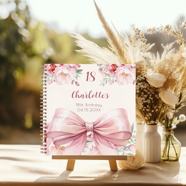 Guest book birthday pink bow cream florals (Creator Uploaded)