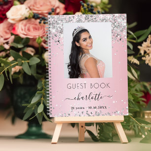 Guest book birthday pink silver photo