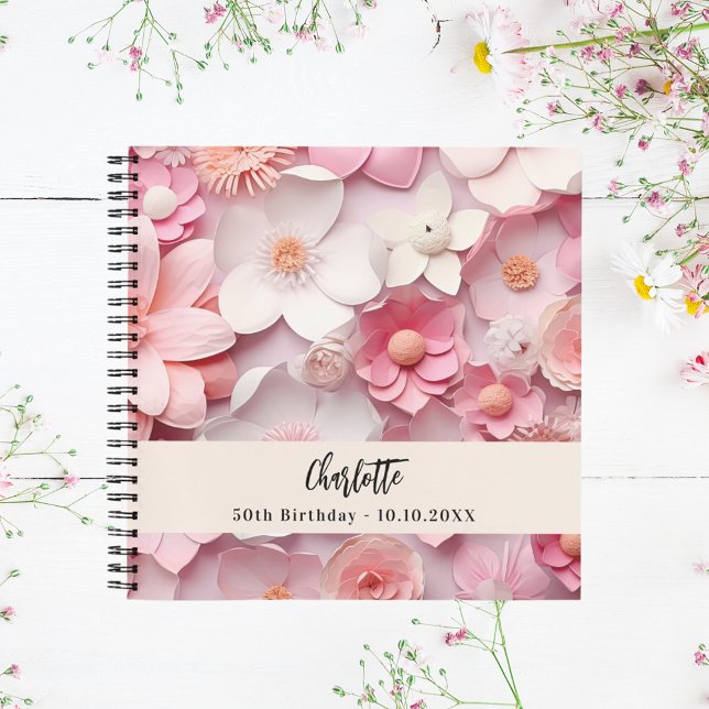 Guest book birthday pink white florals name (Creator Uploaded)