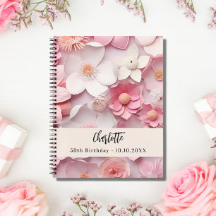 Guest book birthday pink white florals name