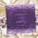 Guest book birthday purple glitter name<br><div class="desc">A guest book for a feminine and glamourous 21st (or any age) birthday party.  A stylish purple background with purple and pink faux glitter,  confetti. The purple colour is uneven. Add your name,  age 21 and date.</div>