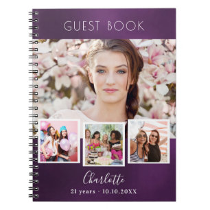 Guest book birthday purple photo collage