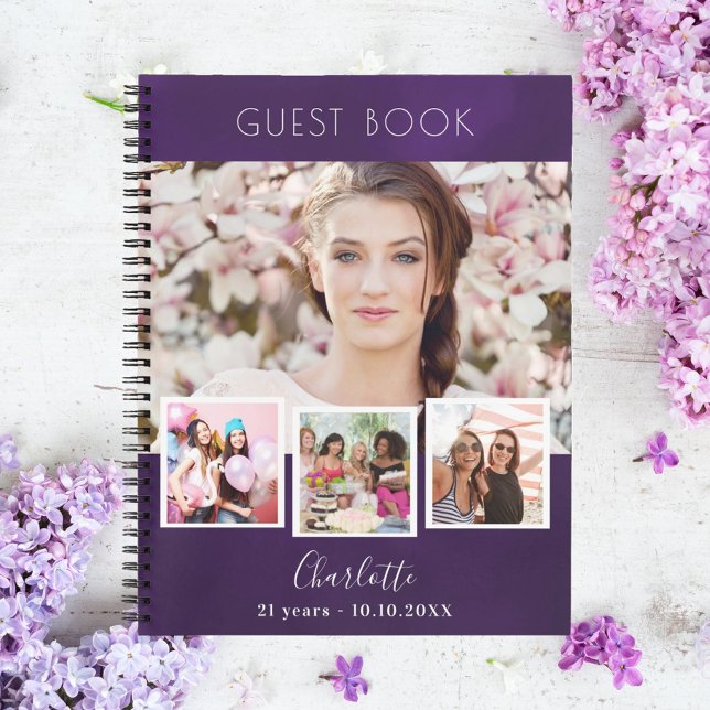 Guest book birthday purple photo collage (Creator Uploaded)