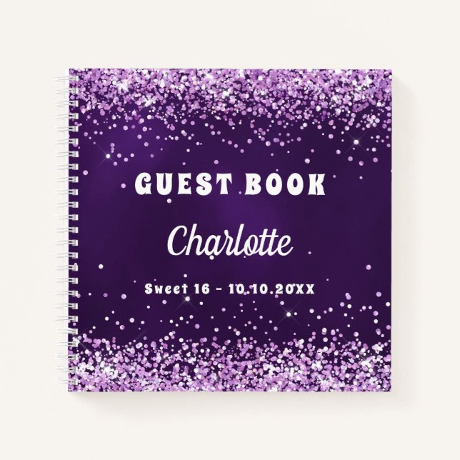 Guest book birthday purple pink name (Front)