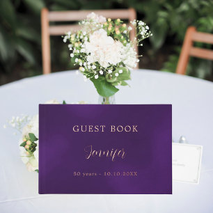 Guest book birthday purple rose gold foil