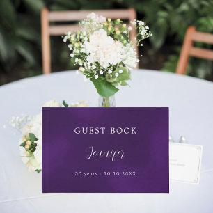 Guest book birthday purple silver foil