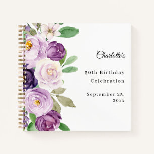 Guest Book Birthday Purple Violet Florals