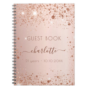 Guest book birthday rose gold blush glitter name