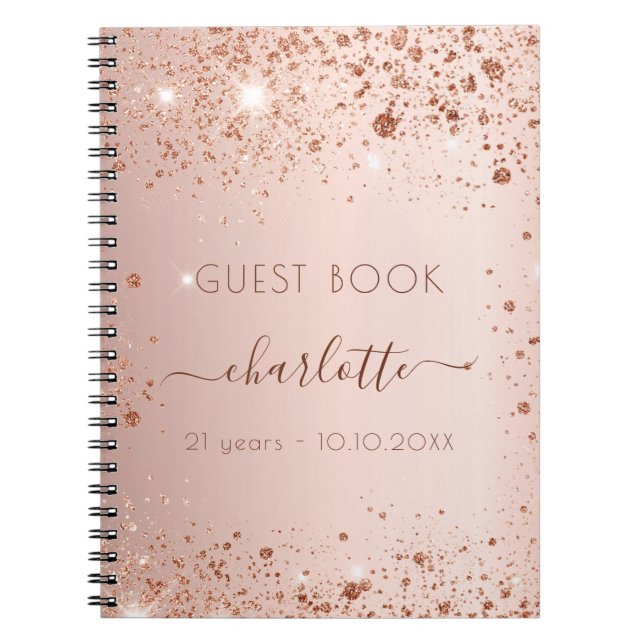 Guest book birthday rose gold blush glitter name (Front)