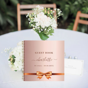 Guest book birthday rose gold elegant bow