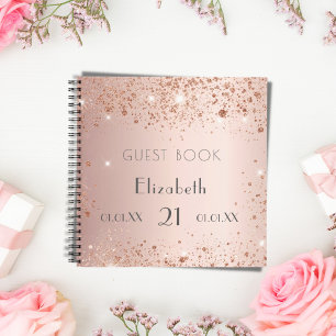 Guest book birthday rose gold glitter monogram