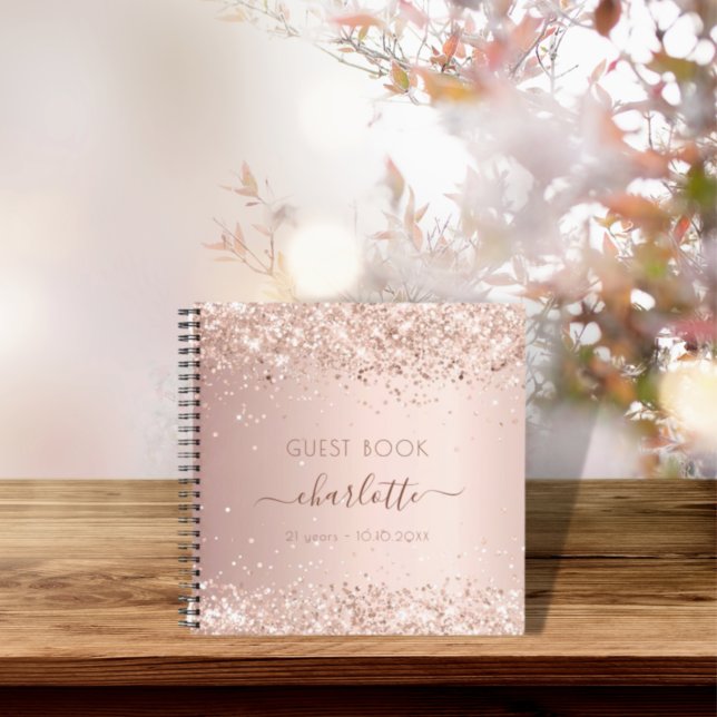 Guest book birthday rose gold glitter monogram (Creator Uploaded)