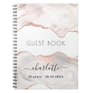 Guest book birthday rose gold marble agate
