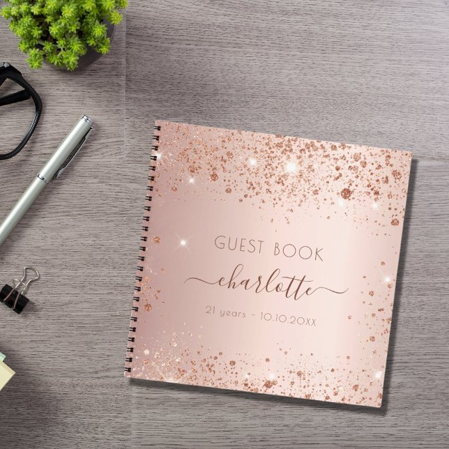 Guest book birthday rose gold monogram glitter (Creator Uploaded)