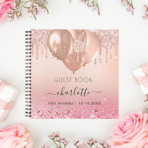 Guest book birthday rose gold pink glitter 