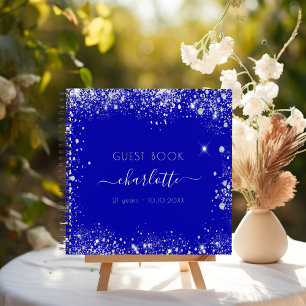 Guest book birthday royal blue silver glitter