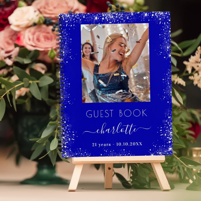 Guest book birthday royal blue silver photo (Creator Uploaded)